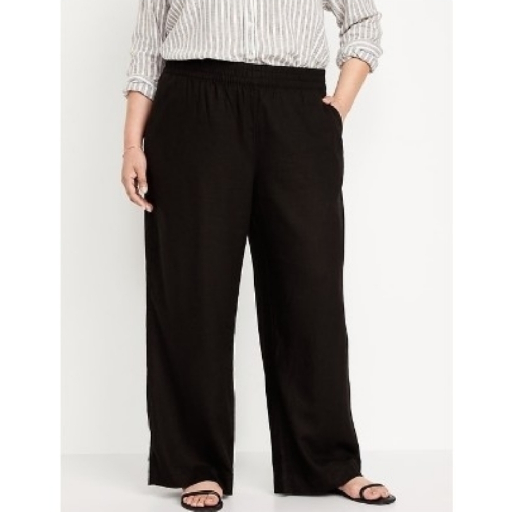 Old Navy High-Waisted Linen-Blend Wide-Leg Pants In Black Size XXL